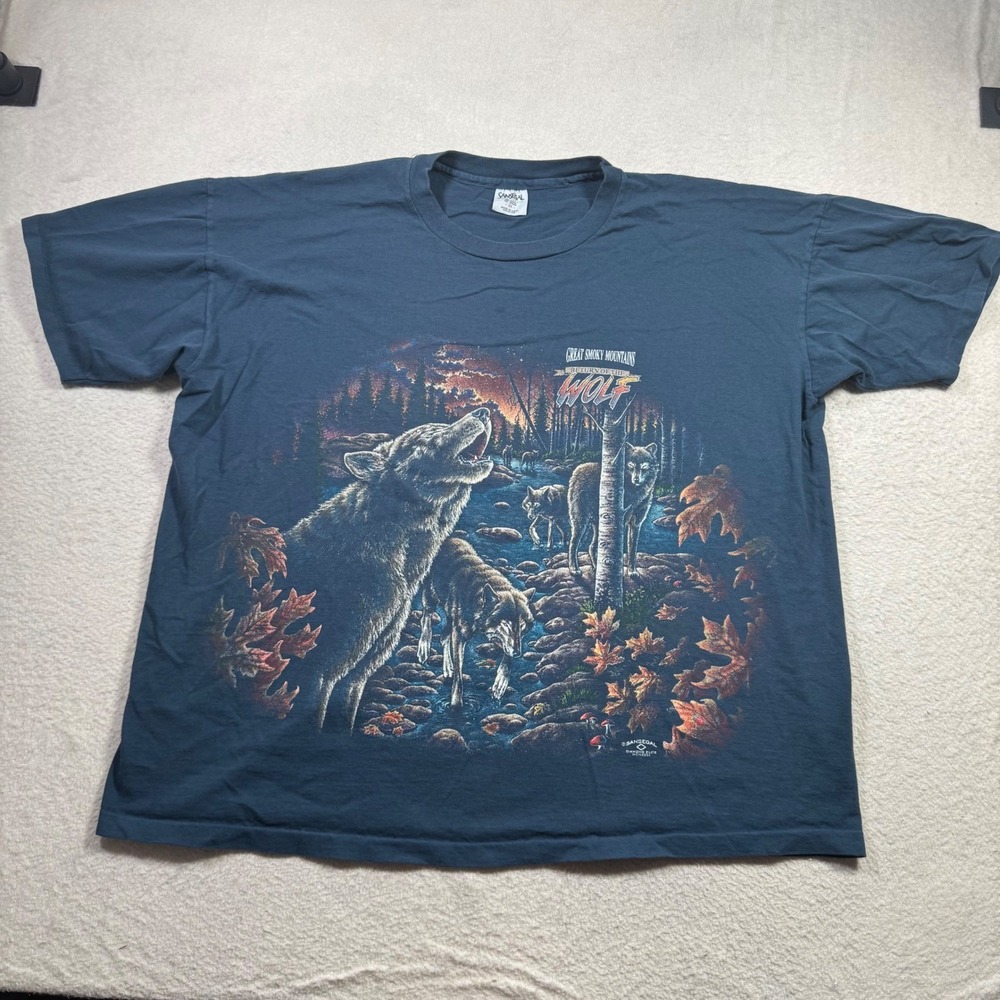 Sansegal Wolf T-Shirt Unisex 2X Blue Good 1996 Great Smoky Mountains Vintage 90s